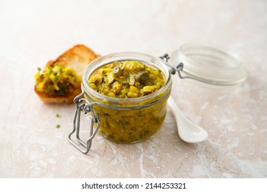 Traditional Cucumber Relish With Baguette Bread