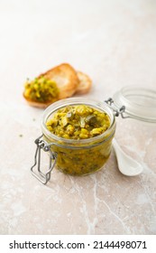 Traditional Cucumber Relish With Baguette Bread