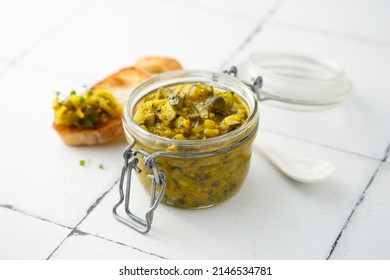 Traditional Cucumber Relish With Baguette Bread