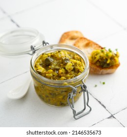 Traditional Cucumber Relish With Baguette Bread