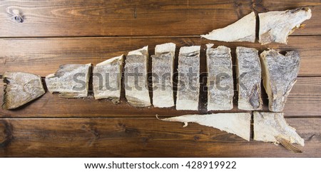 Traditional cut of salted cod on a wooden board