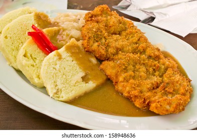 Traditional Czech Breaded Pork Chop With Dumpling