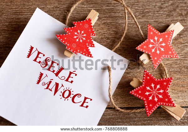 Traditional Czech Christmas Decoration Red Wooden Stock Photo