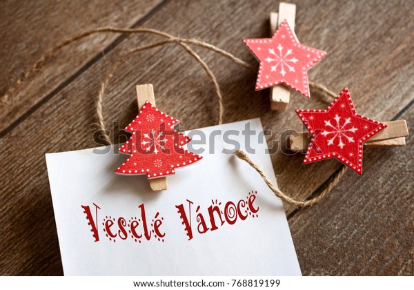 Traditional Czech Christmas Decoration Red Wooden Stock Photo