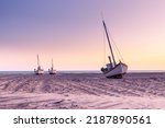 Traditional Danish fishing boats on the beach