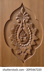 Traditional Decoration Wood Carving Brown Door Wood Texture Detail Art Decorative Style