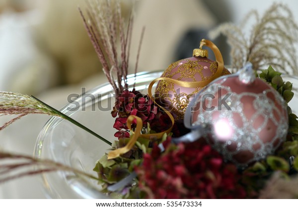 Traditional Decorative Glass Christmas Baubles Not Stock Photo