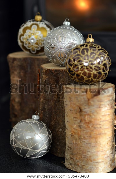 Traditional Decorative Glass Christmas Baubles Not Stock Photo