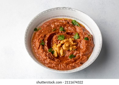 Traditional Delicious Turkish Appetizer, Muhammara, Healthy Walnut And Roasted Red Bell Pepper Dip.