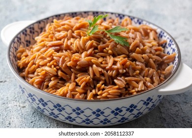 Traditional Delicious Turkish Dish, Barley Noodle Pilaf (Turkish Name; Arpa Sehriye Pilavi)