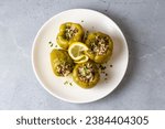 Traditional delicious Turkish food; stuffed bell peppers with meat (Turkish name; Etli biber dolmasi)