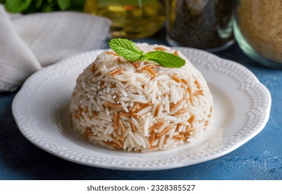 Traditional delicious Turkish food; Turkish style rice pilaf (Turkish name; Arpa sehriyeli pirinc pilavi)