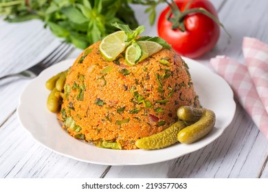 Traditional delicious Turkish foods: bulgur salad (kisir) - Powered by Shutterstock