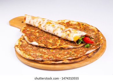 Traditional delicious Turkish foods; Lahmacun (Turkish pizza)