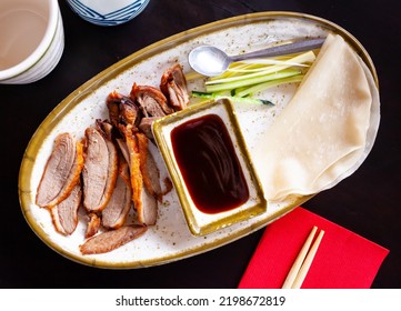 Traditional Dish Of Chinese Cuisine Is Delicious Peking Duck Served With Hoisin Sauce