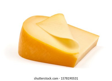 Traditional Dutch Gouda Cheese, Isolated On White Background.