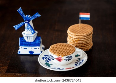 A traditional dutch Stroopwafel, a round waffle cookie from The Netherlands
