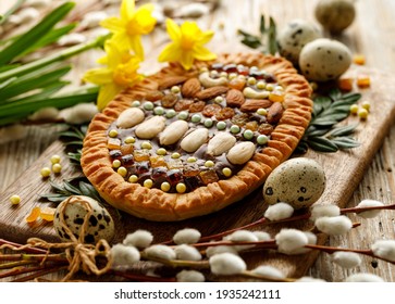 Traditional Easter Cake In Poland Called Mazurek, Close Up View. Delicious Very Sweet Festive Dessert