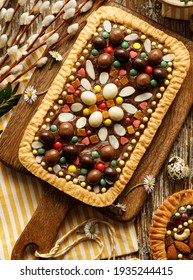 Traditional Easter Cake In Poland Called Mazurek, Top View. Delicious Very Sweet Festive Dessert