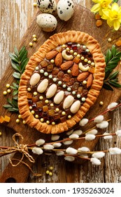 Traditional Easter Cake In Poland Called Mazurek, Easter Egg-shaped. Delicious Very Sweet Festive Dessert