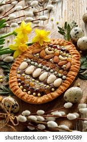 Traditional Easter Cake In Poland Called Mazurek, Easter Egg-shaped. Delicious Very Sweet Festive Dessert