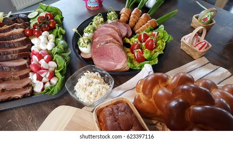 Traditional Easter Cooking - Ham, Vegetable, Eggs And Brioche