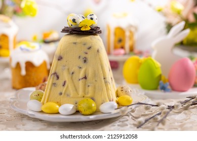 Traditional Easter Cottage Cheese Dessert for Orthodox Easter.Festive table with Easter treats and decoration for holiday. - Powered by Shutterstock