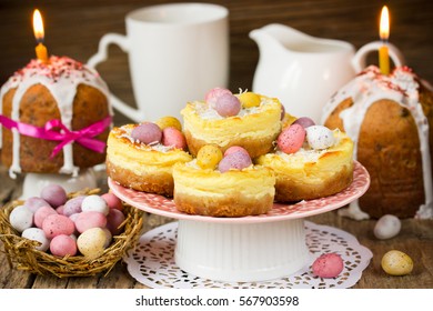 Traditional Easter Treats - Easter Cake Kulich , Easter Nest Cakes , Easter Candy Eggs