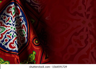  Traditional Egyptian Arabian Arabic Tent Fabric textile decoration for Ramadan. Space for text - Image