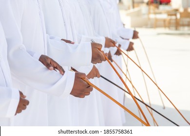 Traditional Emirati Al Ayalah Male Dance, UAE Heritage, Hands In Frame