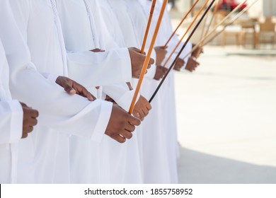 Traditional Emirati Al Ayalah Male Dance, UAE Heritage, Hands In Frame