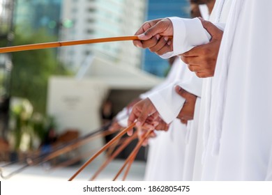 Traditional Emirati Al Ayalah Male Dance, UAE Heritage, Hands In Frame