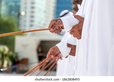 Traditional Emirati Al Ayalah Male Dance, UAE Heritage, Hands In Frame