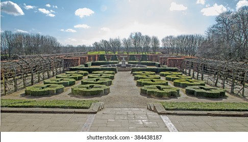 A Traditional English Knot Garden Outside A Stately Home