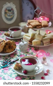 Traditional English Tea Party In A Fabulous Decoration. Rustic Style.