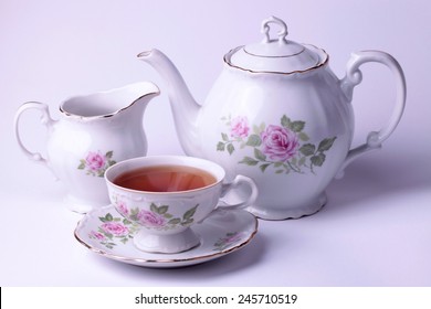 Traditional English Tea With White Tea Set Floral Dishware 