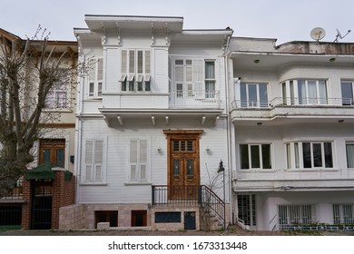 Traditional entrance / door / windows of wooden house in Heybeliada, Princes' Islands, Adalar, Istanbul, Turkey                 