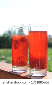 Traditional European Non-alcoholic Fruit Beverage Compote Made From Strawberries And Rhubarb In Summer