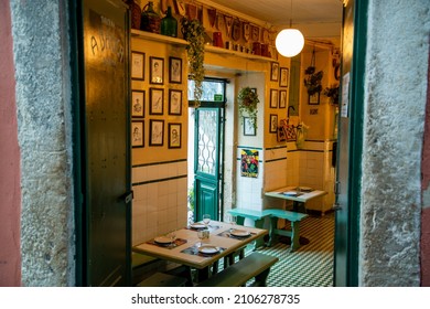 a traditional Fado Music Restaurant in a street and alley in Alfama in the City of Lisbon in Portugal.  Portugal, Lisbon, October, 2021