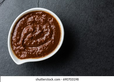 Traditional famous mexican sauce salsa chocolate chili mole poblano. Mole from Puebla, Mexico