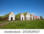 Traditional farm houses covered with turf in the nothern Iceland near city Akureyri