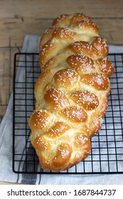 Traditional festive jewish challah bread made from yeast dough with eggs.
