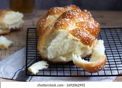Traditional festive jewish challah bread made from yeast dough with eggs.
