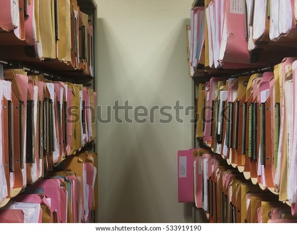 Traditional Filing Cabinets Filled Files Several Stock Photo Edit