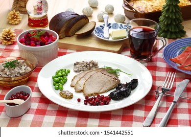 Traditional Finnish Christmas Food, Christmas Ham, Beets Salad, Smoked Salmon, Mushroom Salad, Potato Casserole, Mulled Wine