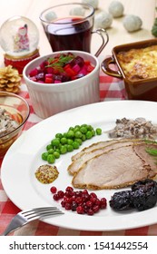 Traditional Finnish Christmas Food, Christmas Ham, Beets Salad, Smoked Salmon, Mushroom Salad, Potato Casserole, Mulled Wine