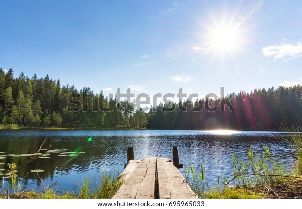 Traditional Finnish Scandinavian View Beautiful Lake Stock Photo ...