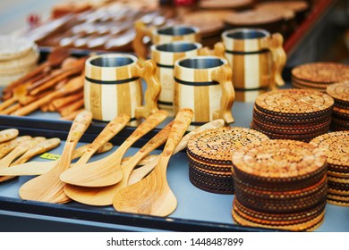 Traditional Finnish Wooden Beer Cups On Market In Helsinki, Finland