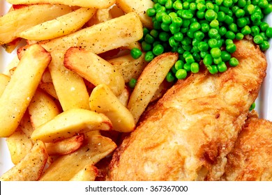 Traditional Fish And Chips With Peas