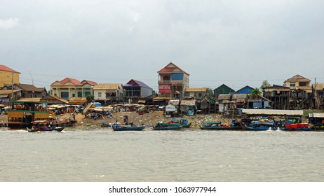 Traditional Fisherman Village On Tonle Sap River In Cambodia